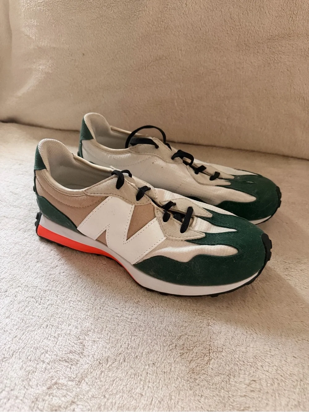 New Balance Green, White & Tan Retro-Style Sneakers